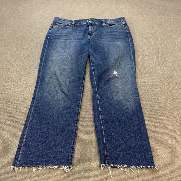 Lauren Ralph Lauren Jeans Womens 10 Straight Leg Raw Hem Distressed Denim - Picture 1 of 12